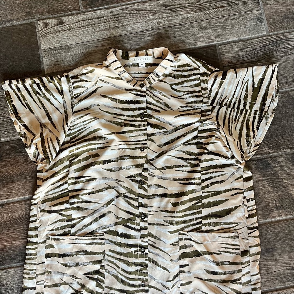 Lovestitch animal print long shirt duster top coverup M - Picture 3 of 10